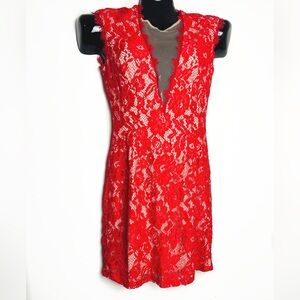 Red Lace Plunge Dress